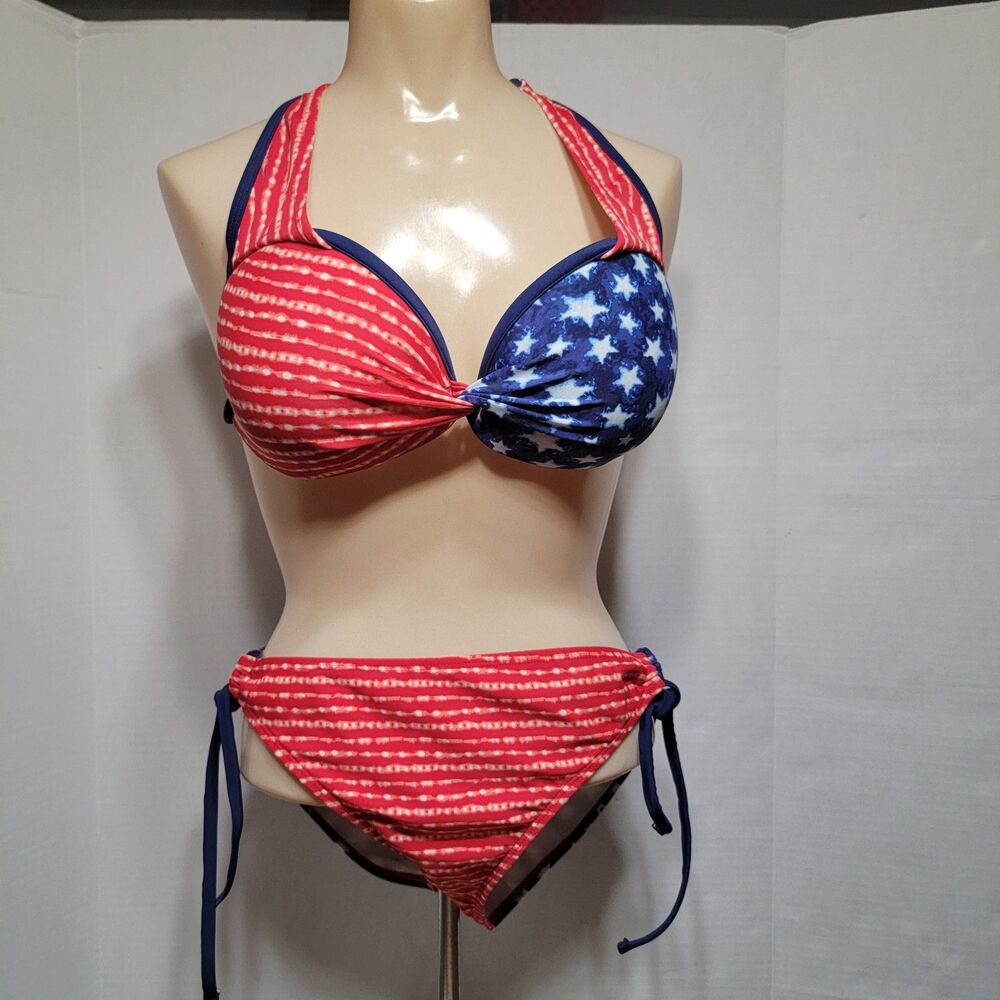 California Sunshine 2Pc Bikini Swim Suit American Flag - Size XL